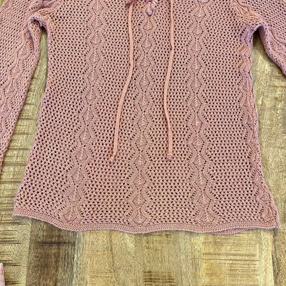 Vintage Beldoch Popper Open Knit Sweater Small Lace Up Salmon Pink Boho Festival - Picture 7 of 10